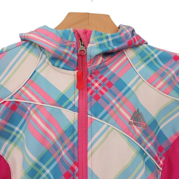 Snozu Hooded Jacket Girls Medium 10/12 Pink Blue Fleece Inside Full Zip Winter - Picture 4 of 11